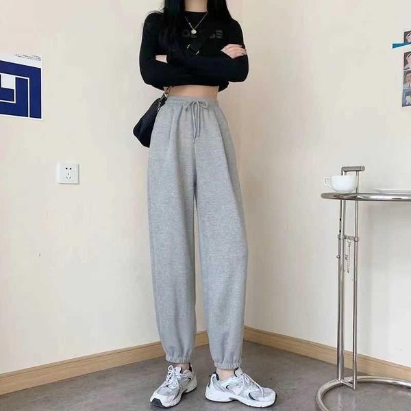 

women's pants & capris 2021 spring summer high waist grey wide leg korean casual fashion harajuku gothic streetwear sweatpants, Black;white