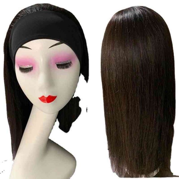 

wig ice silk with real hair headband wig heaear, Black
