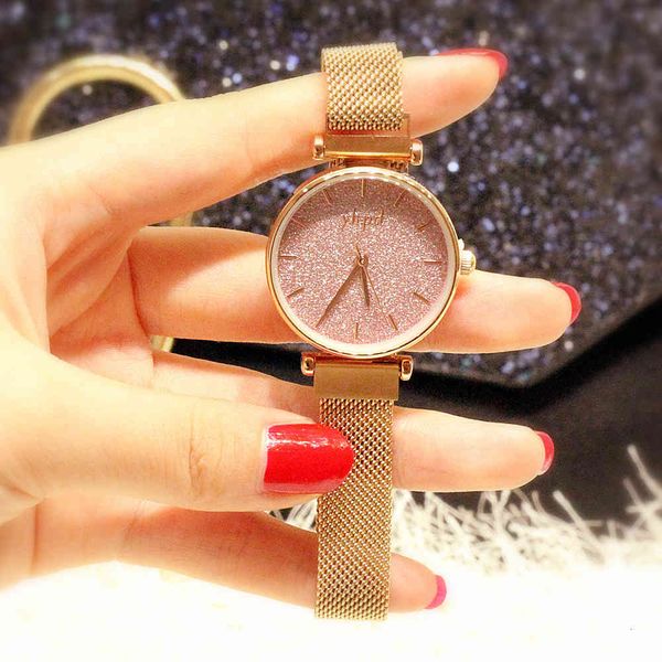 

watch net red counter women's real star face quartz waterproof magnetic mesh belt student fashion, Slivery;brown