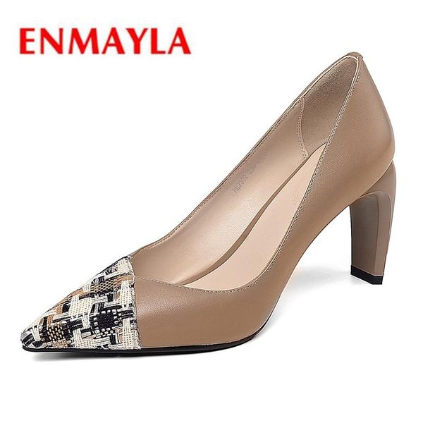 

dress shoes enmayla genuine leather thin heels pointed toe casual tacones mujer slip-on ladies pumps size 34-39 zyl2065, Black