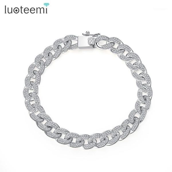 

luoteemi fashion cz crystal curb cuban chain bracelets for women white gold color luxury wedding bracelet jewellery1, Black