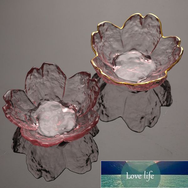 1 pc estilo japonês rosa flor de cerejeira pequena prato de ouro inlay molho de vidro tigela tempero vinagre prato
