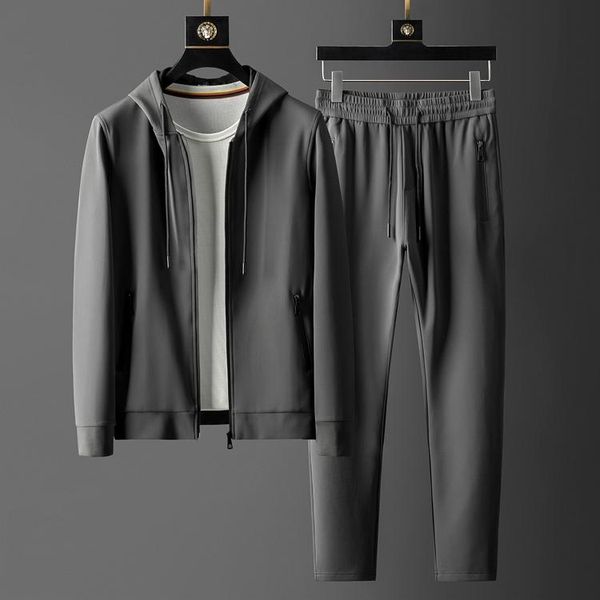 

men's tracksuits minglu autumn winter male sets (sweatshirts+pants) luxury hooded zipper sport casual mens fashion slim fit man 4xl, Gray