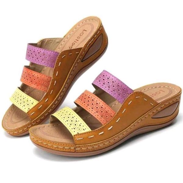 

slippers summer women gladiator flower shoes wedges platform flip flops beach mules ladies slides party sandals zapatos de mujer, Black