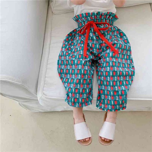 

summer children's retro cartoon anti-mosquito pants cotton ethnic wind nine-point thin section baby cool 210625, Blue