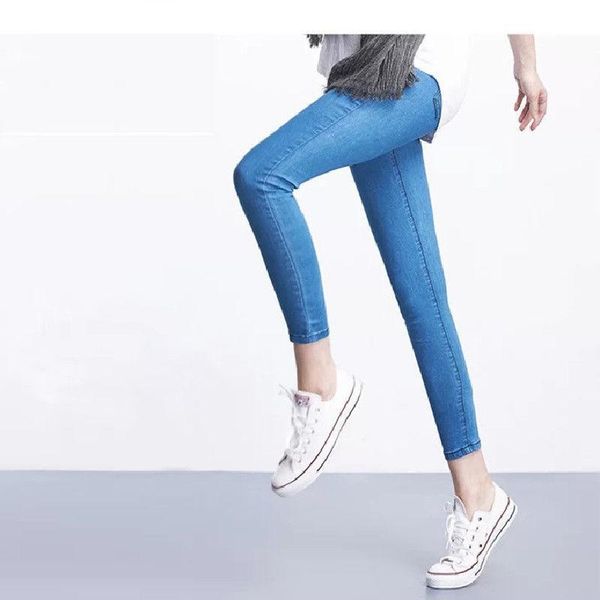 

women's jeans women slim elastic waist female push up hips stretch cotton denim pants blue black trousers multi-size woman