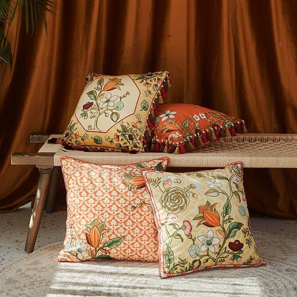 

cushion/decorative pillow vintage ethnic flowers cushion cover 45x45cm home decoration orange sofa pillowcase sham drop