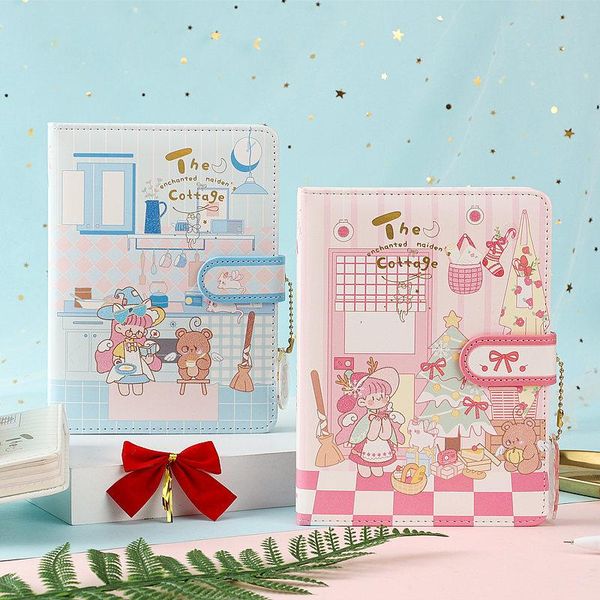 

girls cute cartoon bear journal planner notebook 2021 lovely daily monthly agenda with pendant korean school stationery purse, White