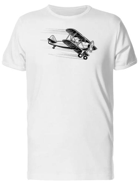 

old biplane flying sketch men's tee -image by shutterstock, White;black