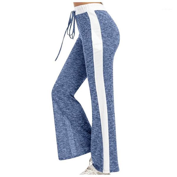 

seamless quick-drying women fashion casual colorsplicing wide leg leisure movement drawstring pants women's leggings, Black