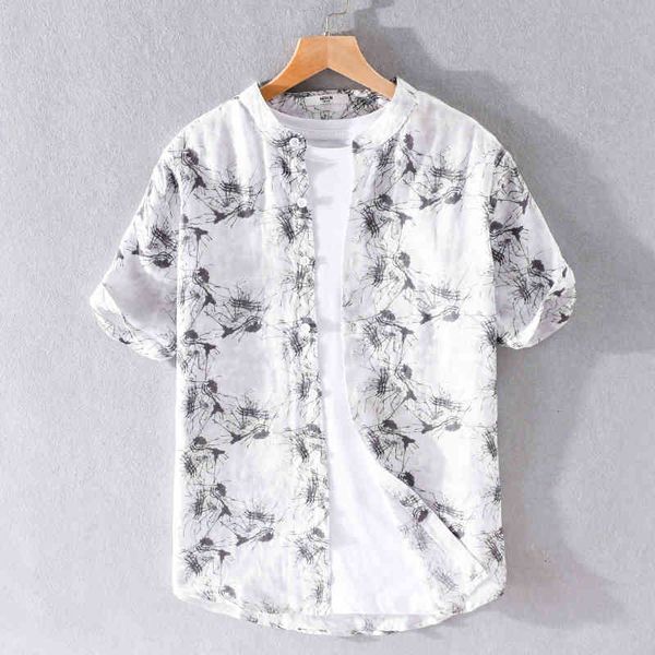

men's t-shirts summer casual linen short-sleeved stand collar loose shirts for men fashion breathable shirt mens chemise camisa weqt, White;black