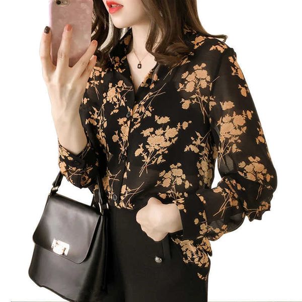 

spring summer office button up blouse women shirt plus size 4xl long sleeve floral womens and s df2335 210609, White