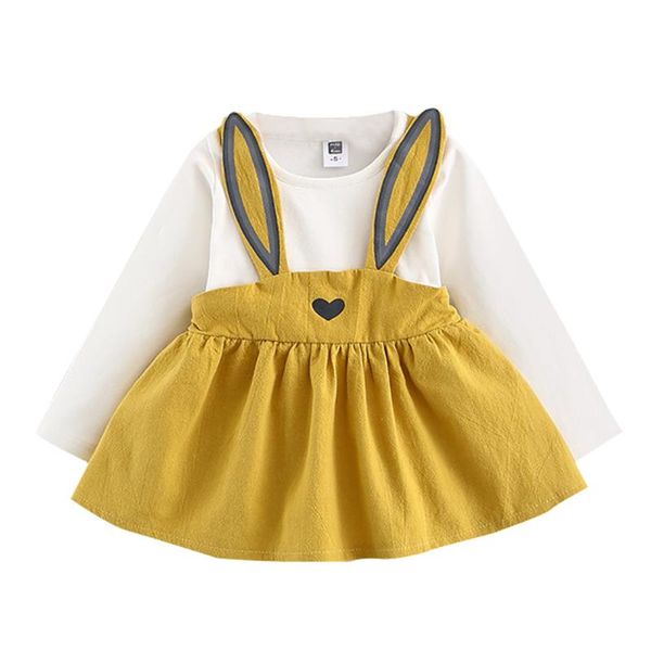 Vestidos da menina Arloneet menina bebê princesa vestido casual primavera 2021 estilo manga comprida desenhos animados roupas amarelo para meninas