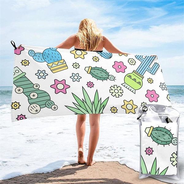 

towel cartoon cactus pot print microfiber quick dry beach summer cushion swimming fitness yoga bathroom products