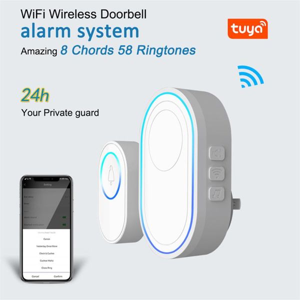 

doorbells tuya wifi doorbell smart home alarm system wireless strobe siren 58 sound and light compatible 433mhz detectors
