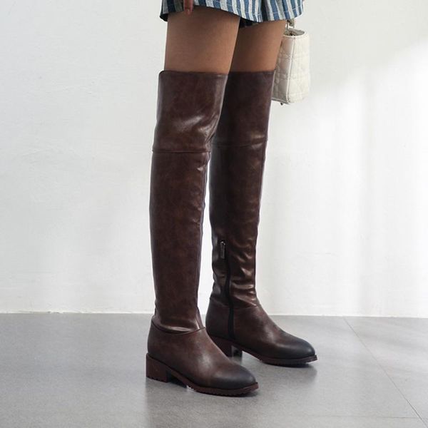 

boots autumn winter warm thigh high women long riding ladies plus size 34-48 motorcycle 61-32, Black