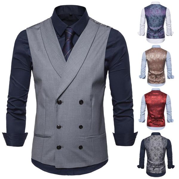 

men's vests 2021 double breasted suit men casual plaid waistcoat business clothing steampunk vest groomman wedding jacket 3xl, Black;white