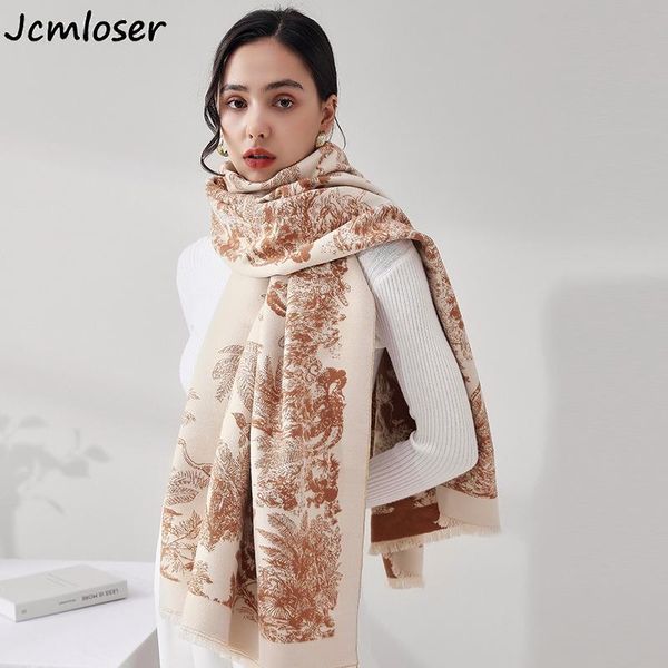 

scarves 2021 luxury floral print scarf for women warmer winter cashmere pashmina shawls female thick blanket wraps foulard, Blue;gray