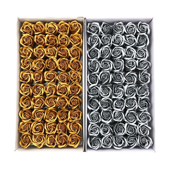 

decorative flowers & wreaths 50pcs gold soap roses heads wedding valentine's day present flower wall diy gifts box home decor artificia