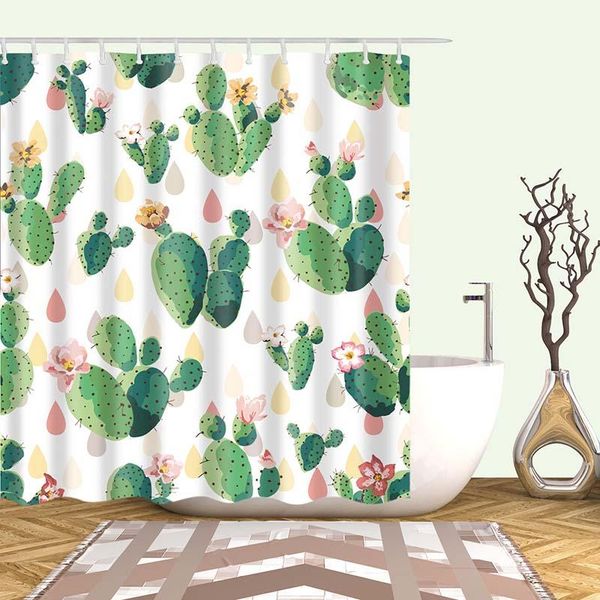 

tropical succulent plant shower curtain set with 12 hooks cartoon personality pattern cactus bathroom waterproof fabric decor curtains