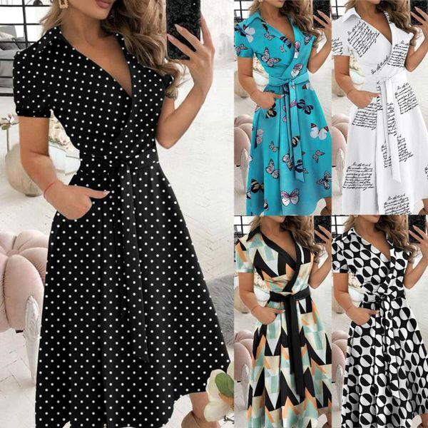 

casual dresses woman summer fashion print v-neck lacing slim body wrap hips long dress evening elegent party prom formal sundress, Black;gray