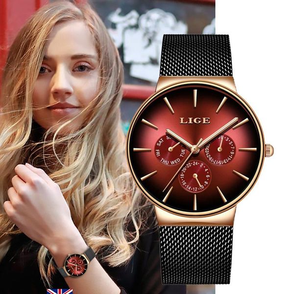 

wristwatches lige women watches sport watch steel mesh automatic date bracelets for and ladies clock relogio feminino, Slivery;brown