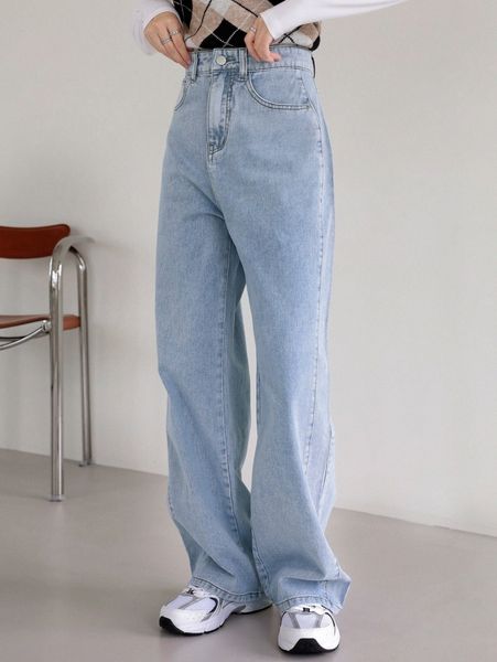 

dazy high waist slant pockets wide leg jeans g1lf#, Blue