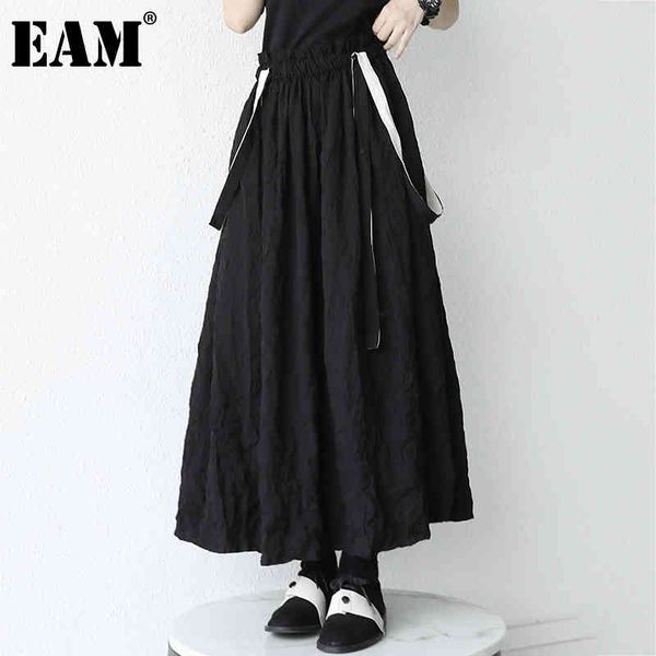 

[eam] high elastic waist black pleated suspenders casual half-body skirt women fashion spring autumn 1dd7338 210512