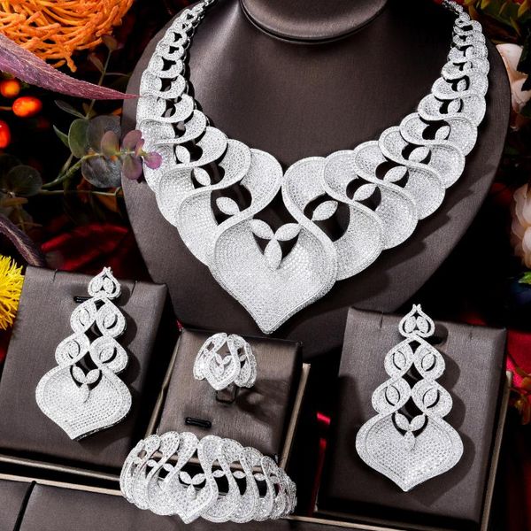 

Earrings & Necklace Missvikki Luxury African Big Size Jewelry Sets For Women Wedding Full Micro Cubic Zirconia Earring Bangle Ring, Silver
