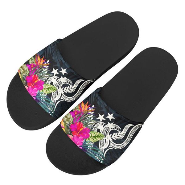 

doginthehole women's slipper casual flat sandals kosrae polynesian floral ladies home non slip slipper comfortable, Black