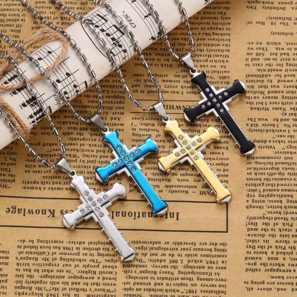 

pendant necklaces christianity jesus cross gem necklace fashion men's ladies church prayer bamboo chain jewelry, Silver