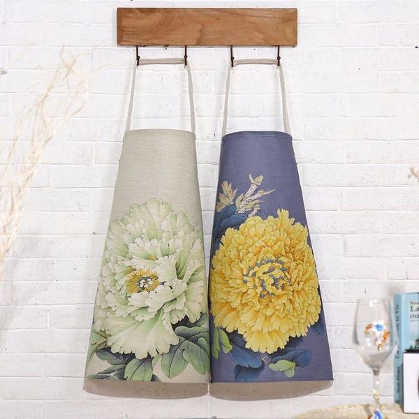 

fashion peony flower letter printed kitchen cooking apron anti-dust waist cloth aprons