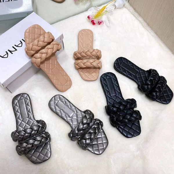 

slippers comfortable and fashionable summer wild 2021 woven female sandals, Black