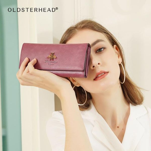 

wallets laorentou ladies long money purse retro bifold wallet women clutch phone bag cow leather female multi-card holder coin pocket, Red;black