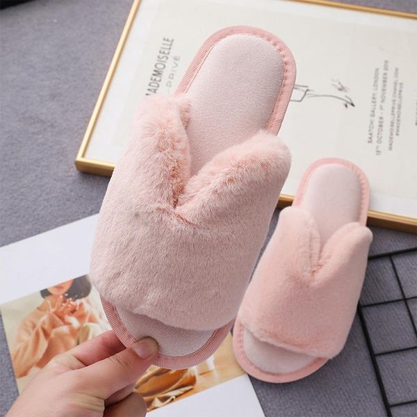 

slippers female slip on home furry ladies size 36-41 wholesale winter women house faux fur warm flat shoes, Black