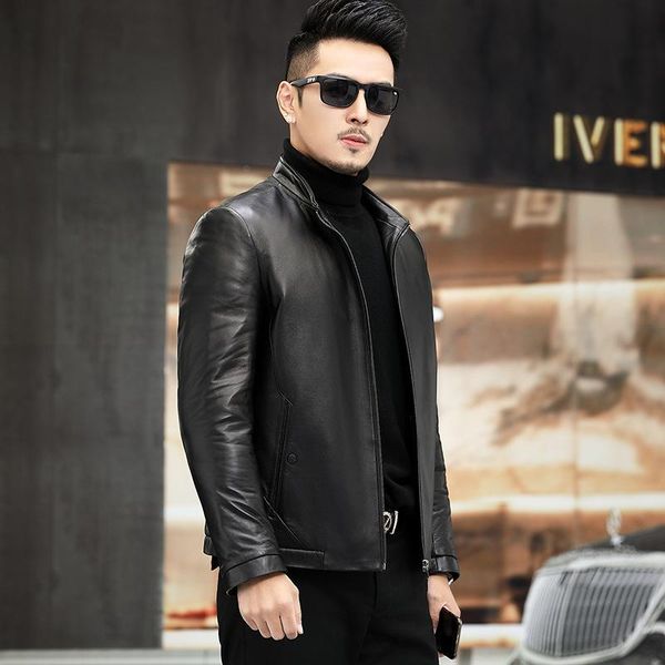 

men's leather & faux business brand men real jacket 2022 winter detachable hooded down casual slim short male clothing formal coat, Black