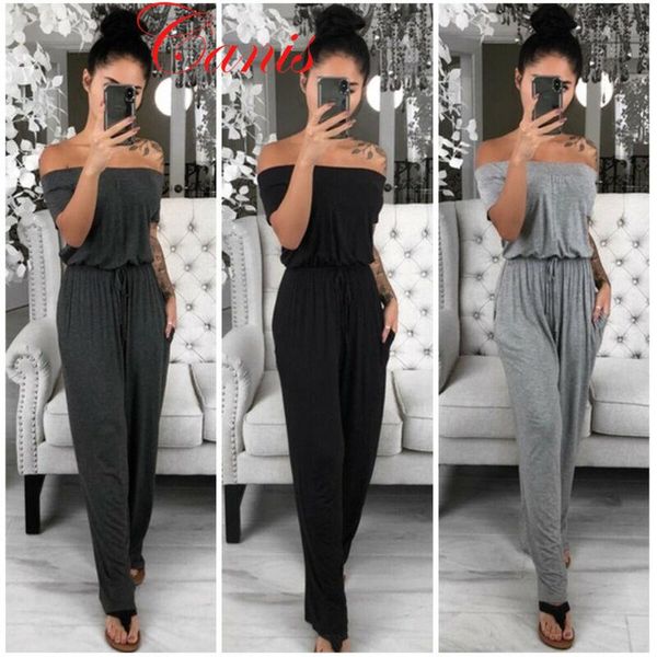 

women's jumpsuits & rompers fashion women solid off the shoulder short sleeve wide leg jumpsuit ladies casual evening party long playsu, Black;white