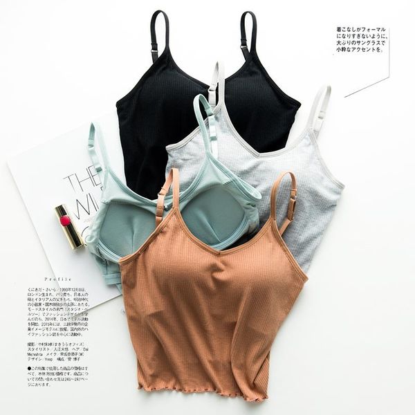 

camisoles & tanks japanese thread cotton beauty back short tube female straps chest pads exposed umbilical sling bra integrated vest wra, Black;white