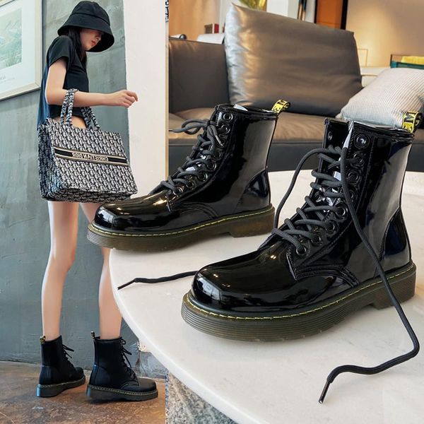 

boots ladies vintage combat autumn army punk goth women biker pu leather short bota feminina, Black