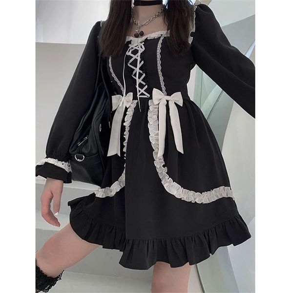 

japanese lolita gothic dress girl patchwork vintage designer mini japan kawaii clothes fall es for women 210517, Black;gray