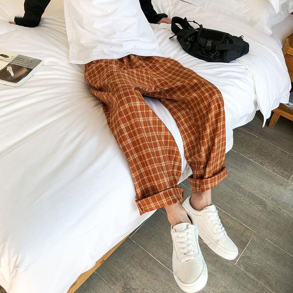 

women's pants & capris sitruuna 2021 spring long trousers vintage plaid female loose wide leg casual street lady elastic waist korean b, Black;white