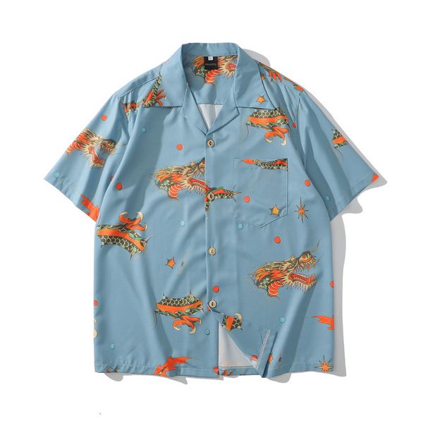 

mens china style vintage shirts summer new hawaiian short sleeve shirts casual dragon printed beach shirts male_yw_rw, White;black