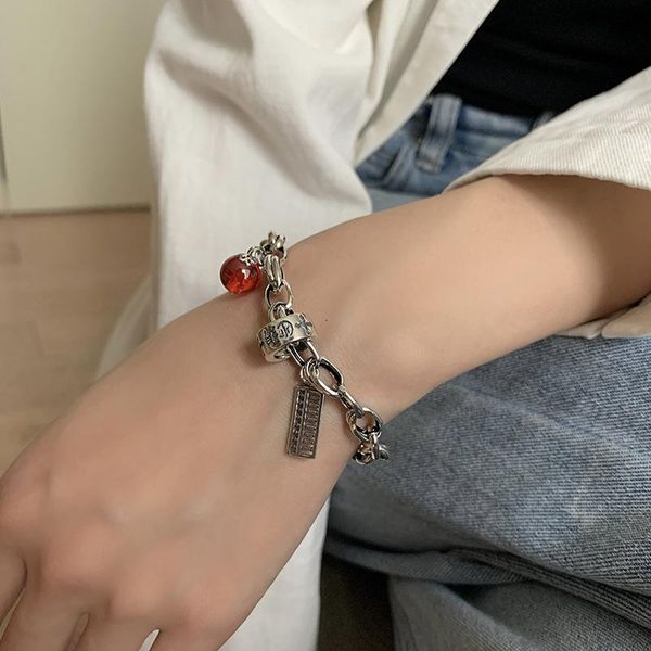 

charm bracelets 925 sterling silver bracelet fashion vintage punk ruby diamond round geometry pendant for man woman party jewelry gifts, Golden;silver