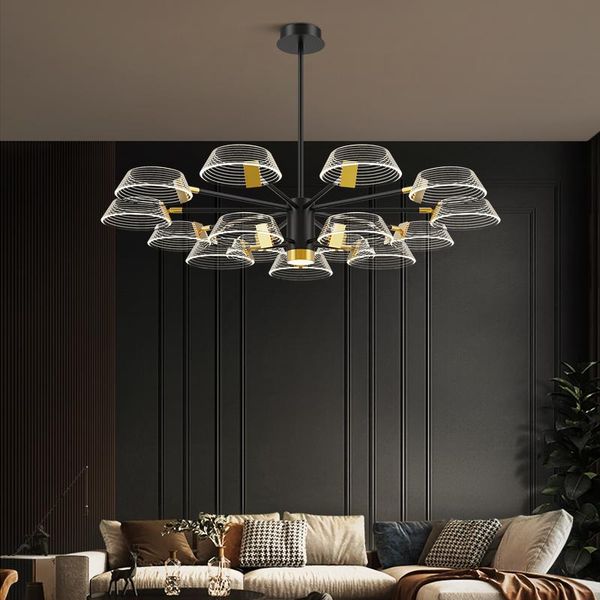 

modern led chandelier light for living room bedroom black frame luster acrylic ceiling pendant lamp home decoration fixtures chandeliers