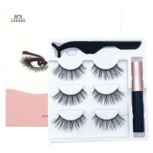 

false eyelashes three pairs of mixed magnetic liquid eyeliner set, magnet three-dimensional multi-layer natural lashes mink 25mm