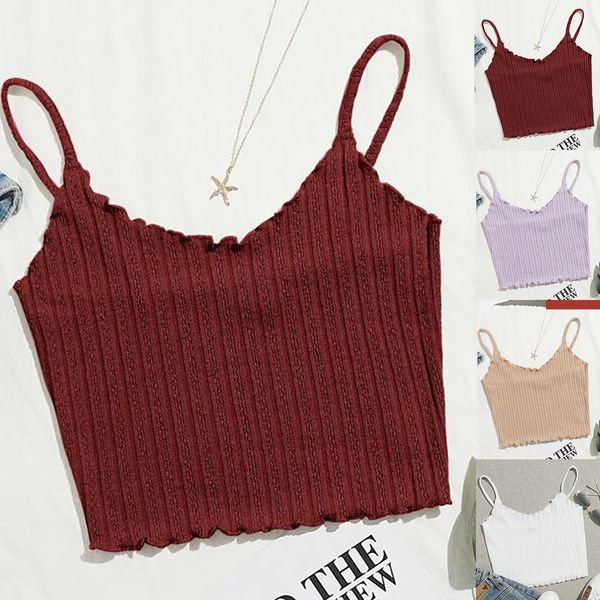 

polyester vest solid color short women tank camisole pullover y2k summer fashion casual ladies cami crop ropa de, White