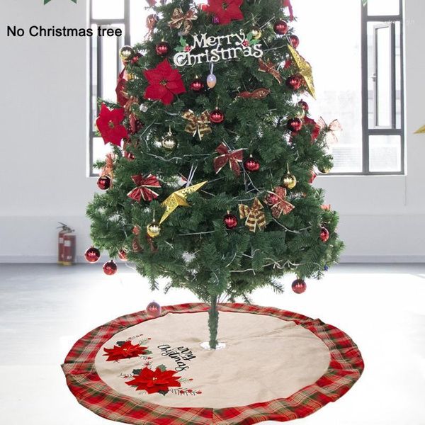 

christmas decorations linen tree skirt red flower xmas carpet 106cm diameter bottom ornament year navidad 2021 decor