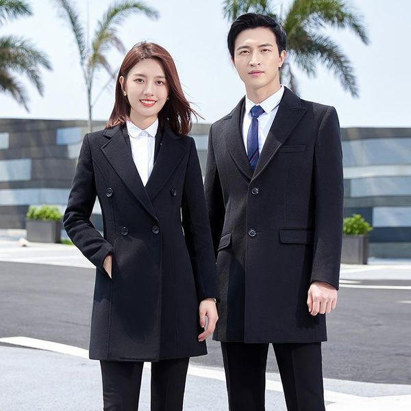

women's wool & blends 2021 winter professional wear woolen coat double-sided velvet medium and long bank work clothes men's wo, Black