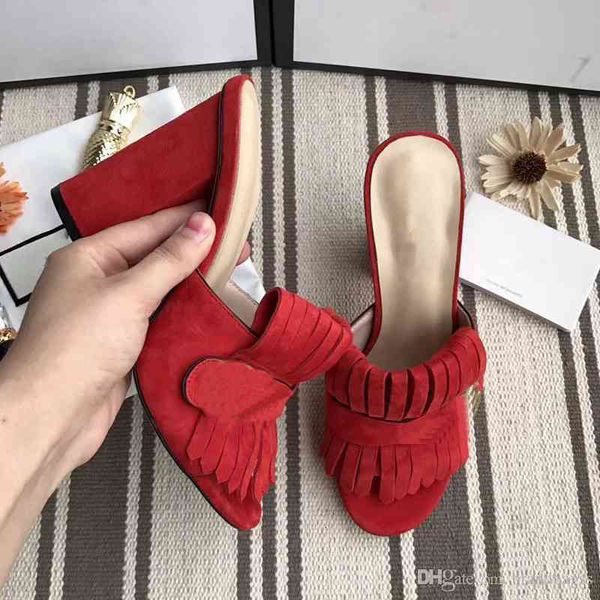 

shoes luxury women fashion slippers classic tassel high heels of 10cm with box size 35-40, Black