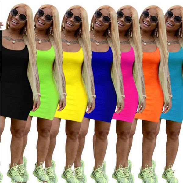 

casual dresses 2021 summer plus-size tight slim suspender dress sleeveless spaghetti strap square collar solid color women, Black;gray